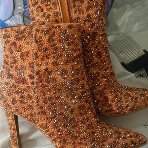 Cutest cheetah print sparkly Brown Ankle Boots with Rhinestones by Sugar